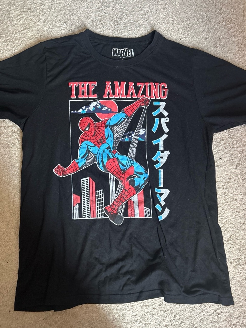 Marvel Black Spider-Man Graphic Tee with Red & Blue Print